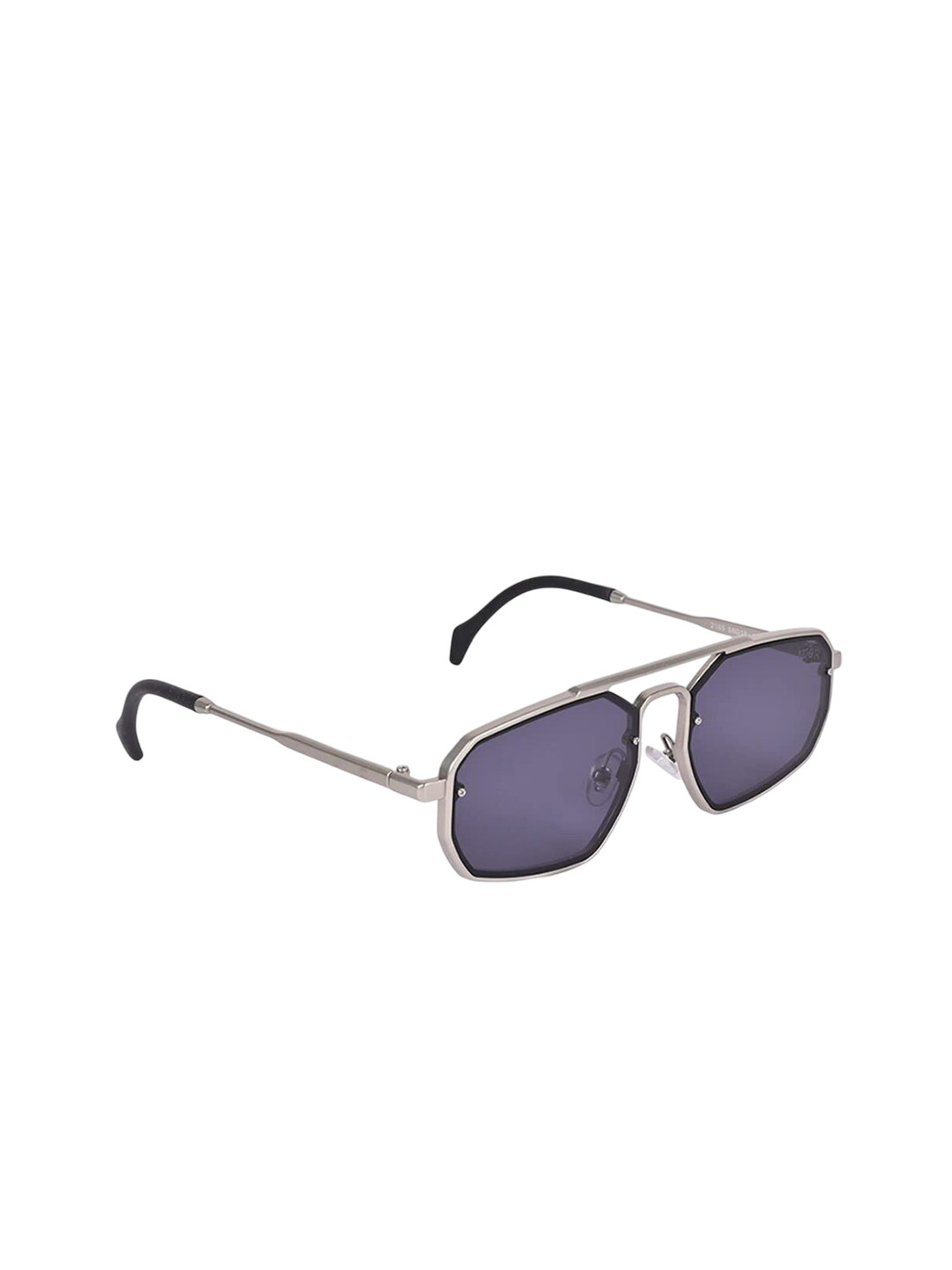 SPADEACES Unisex Rectangle Sunglasses with UV Protected Lens Silver Black Polygon-307-