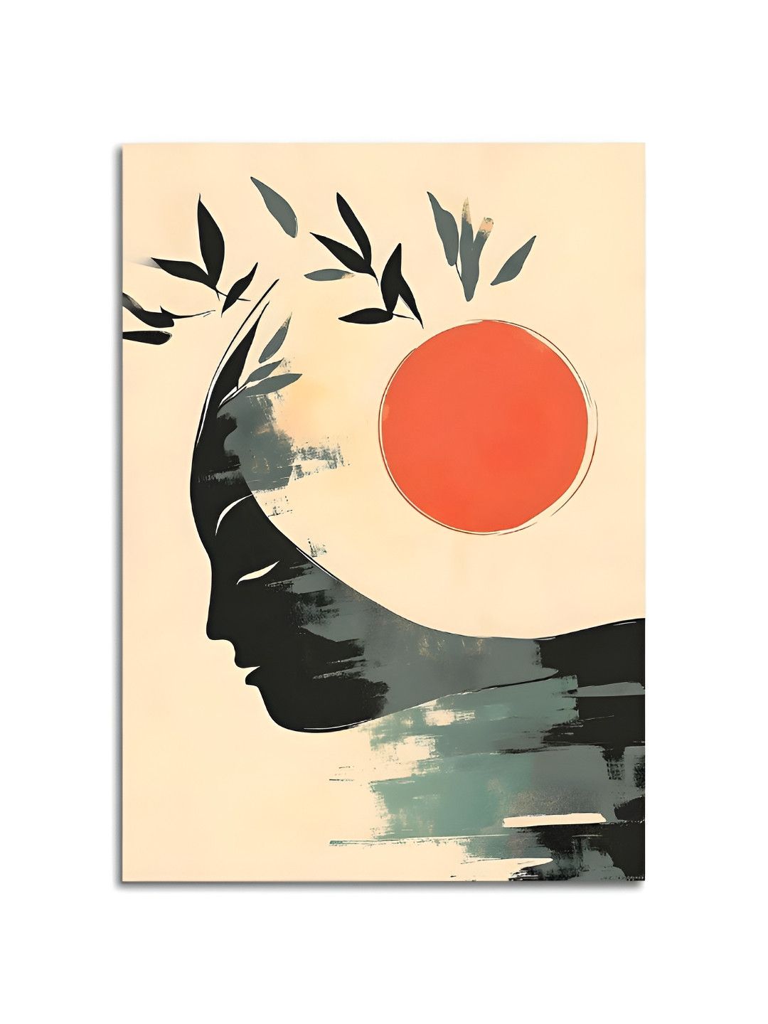 Craftnest creations Cream-Coloured & Red Single Piece Canvas Abstract Wall Paintings