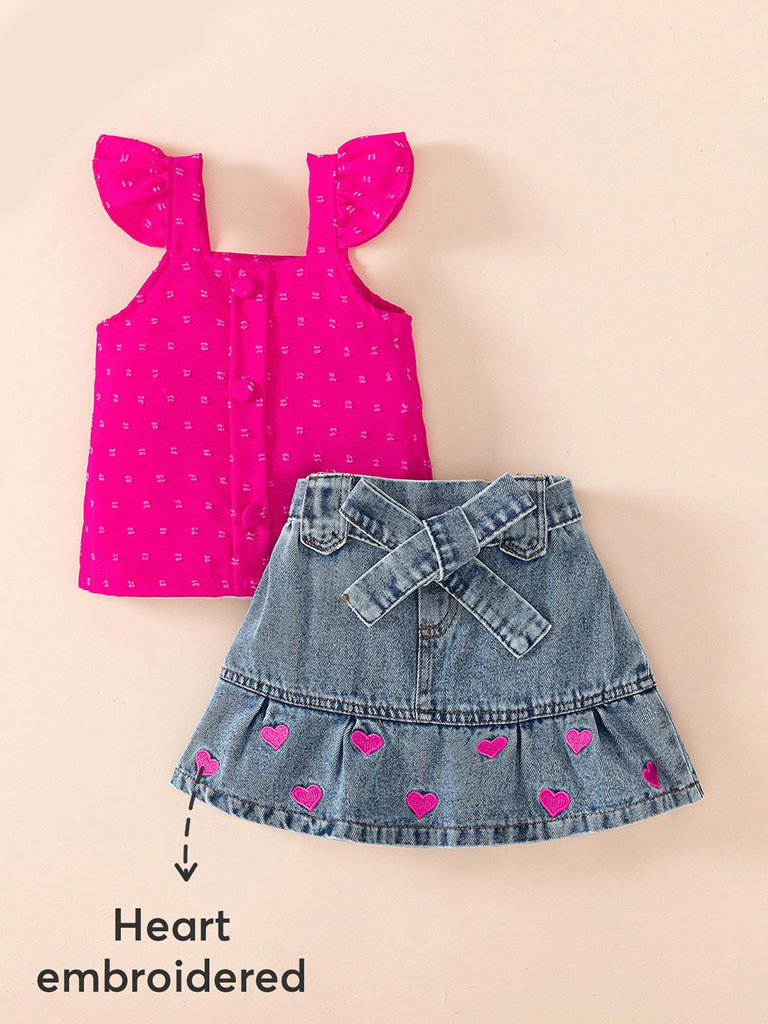 2-Pc Berry Dots & Hearts Skirt Set