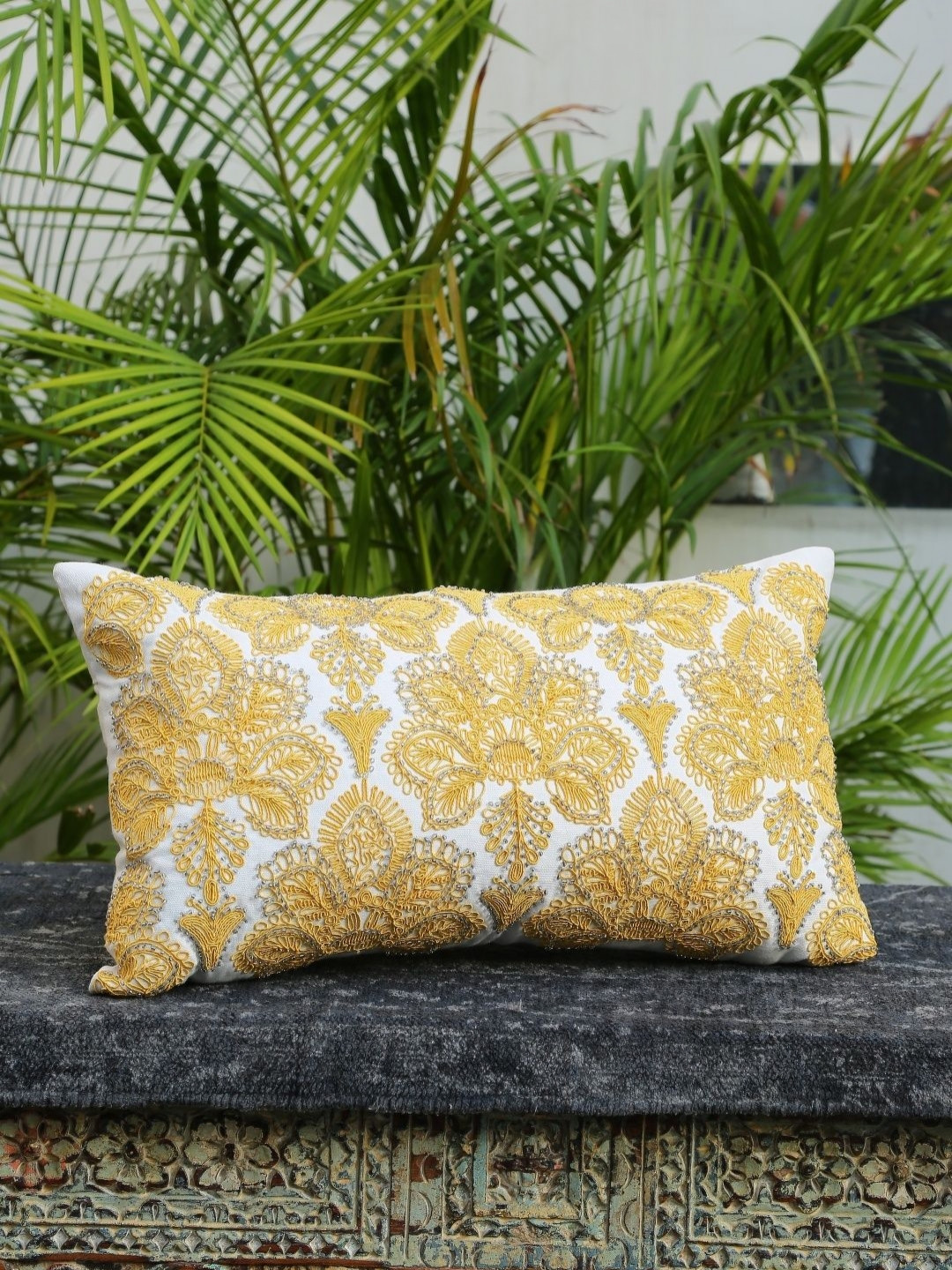 Revive Home Gold-Toned Floral Rectangle Cushion Covers