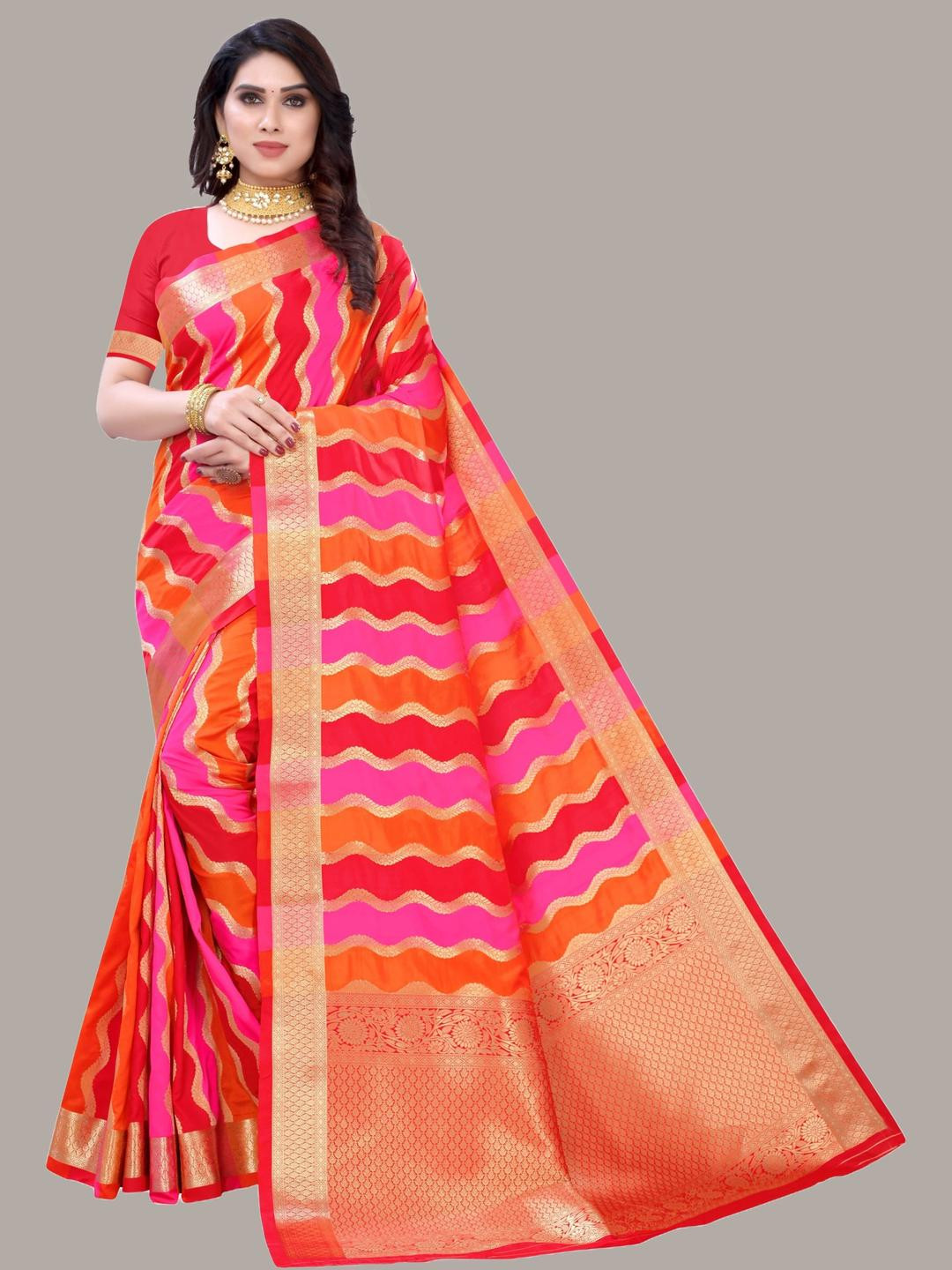 Red Banarasi Silk Saree With Unstitched Blouse Piece
