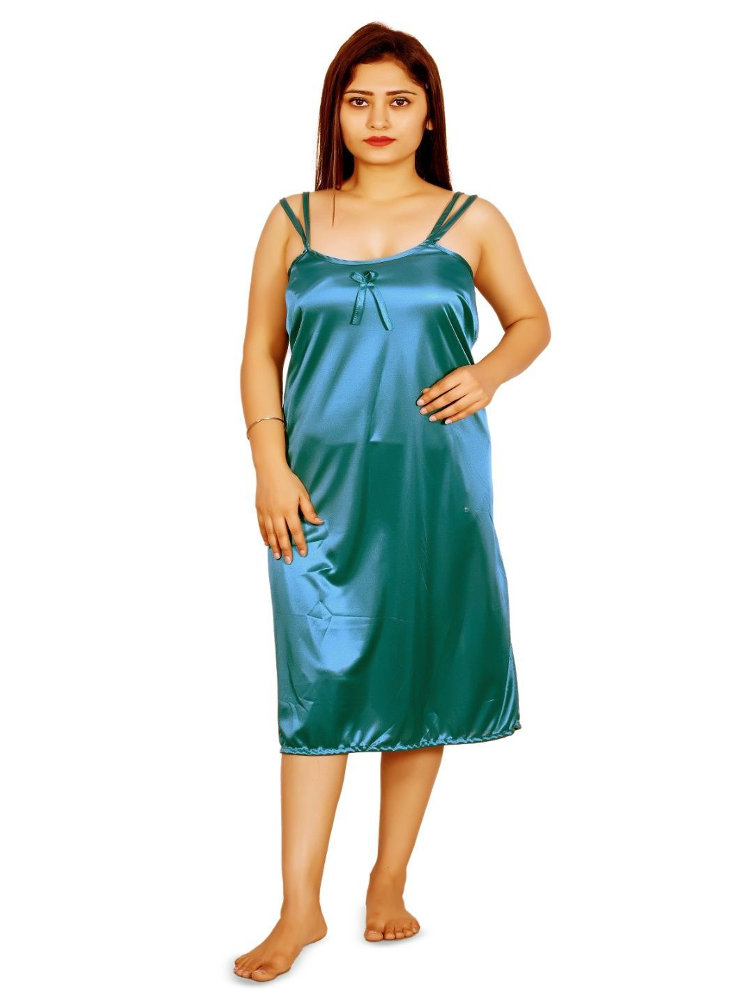 ANKONA Women Solid Sleeveless MidiNightdress