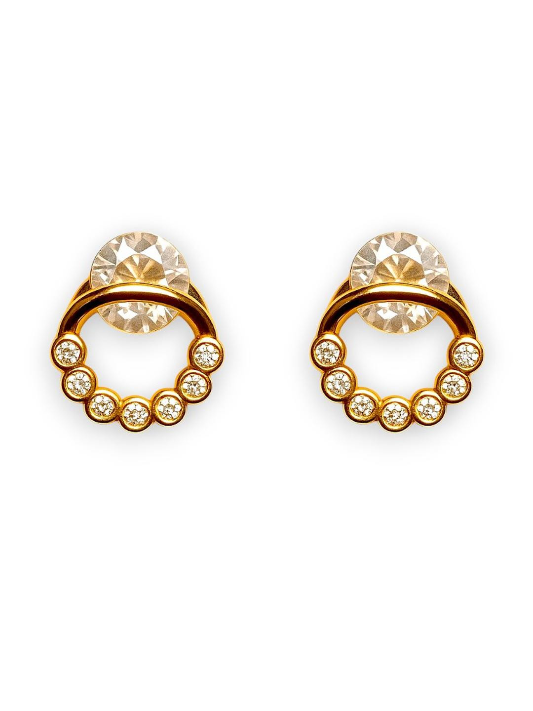 AccessHer Women Gold Plated White Stone Stud Earrings
