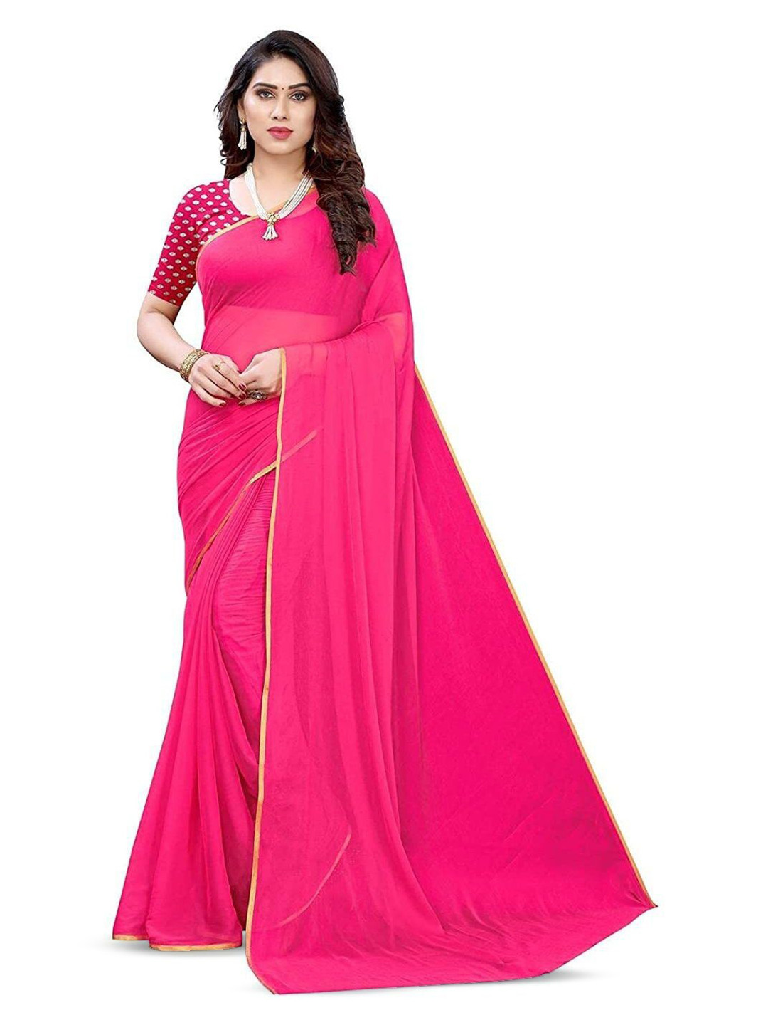 THE FASHION ATTIRE Magenta TIARAA Chiffon Saree With Blouse