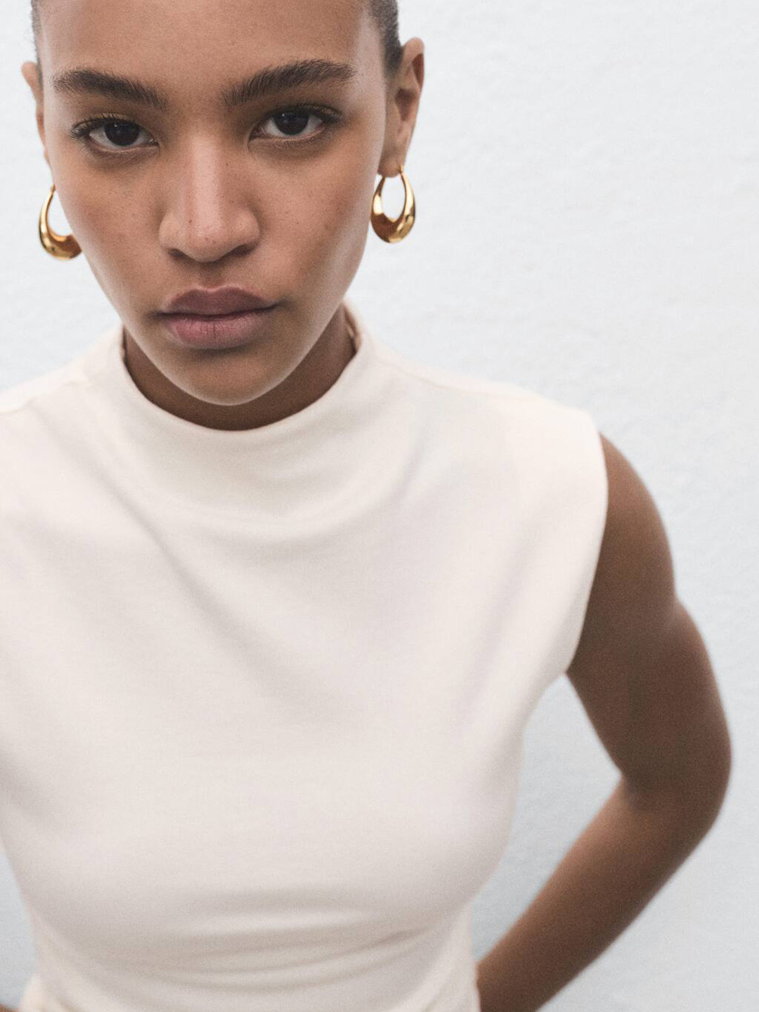 MANGO Ruched Effect High Neck Fitted Top