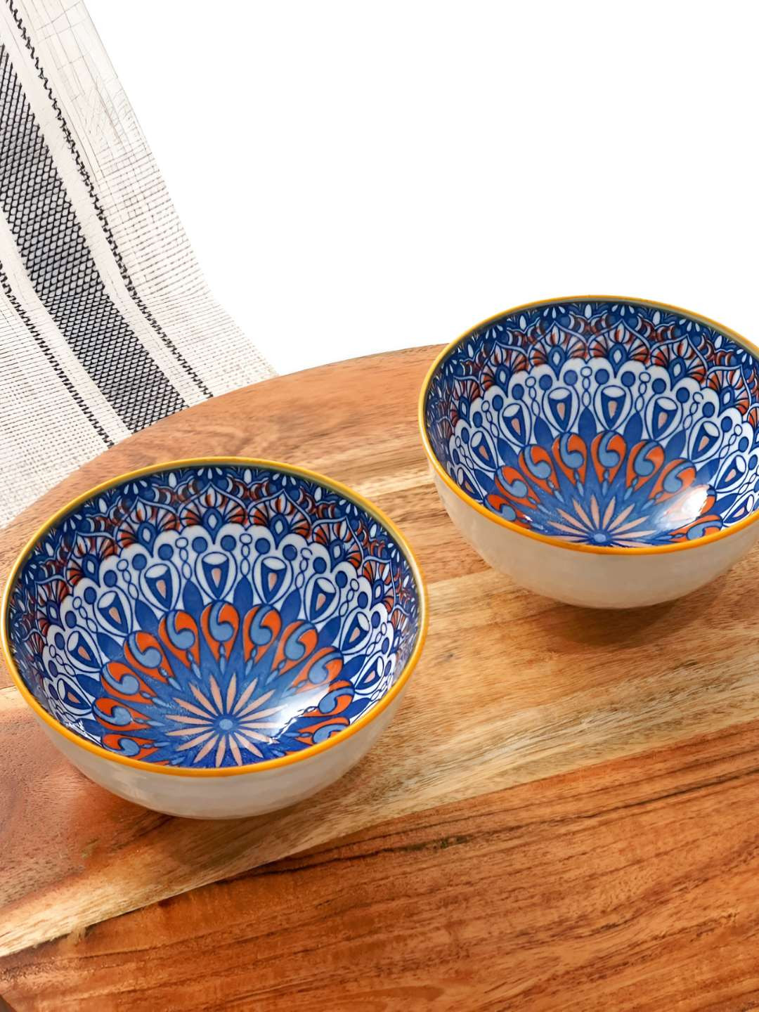 Femora White & Blue 2 Pieces Dishwasher And Microwave Safe Serving Bowls