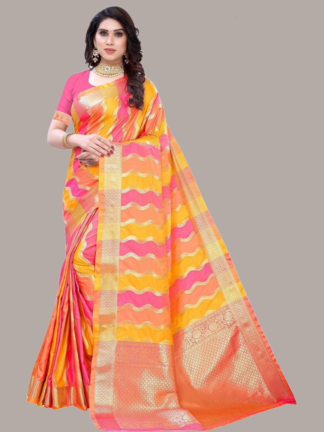 Pink Banarasi Silk Saree With Unstitched Blouse Piece