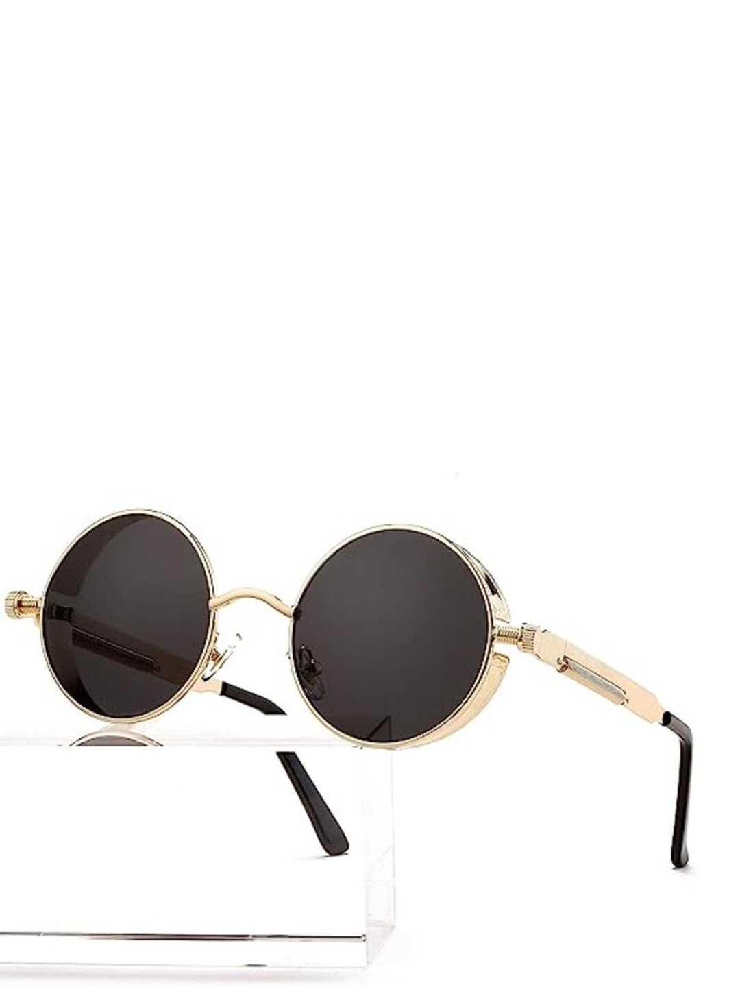 SPADEACES Unisex Round Sunglasses with UV Protected Lens STEAMPUNK ROUND GOLD BLACK