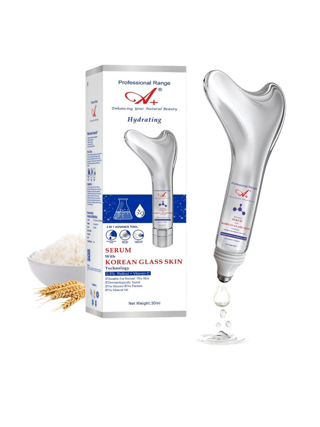 A+ Hydrating Korean Face Serum with Gua Sha Tool Hydrating & Brightening Formula