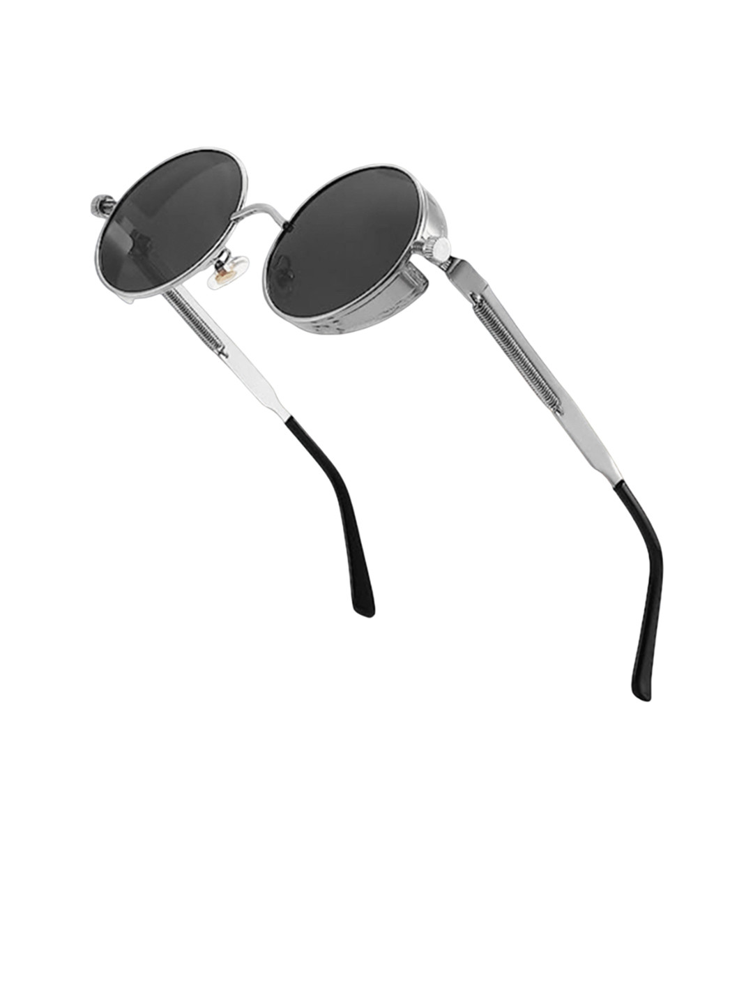 SPADEACES Women Round Sunglasses with UV Protected Lens Steampunk Silver Black -20