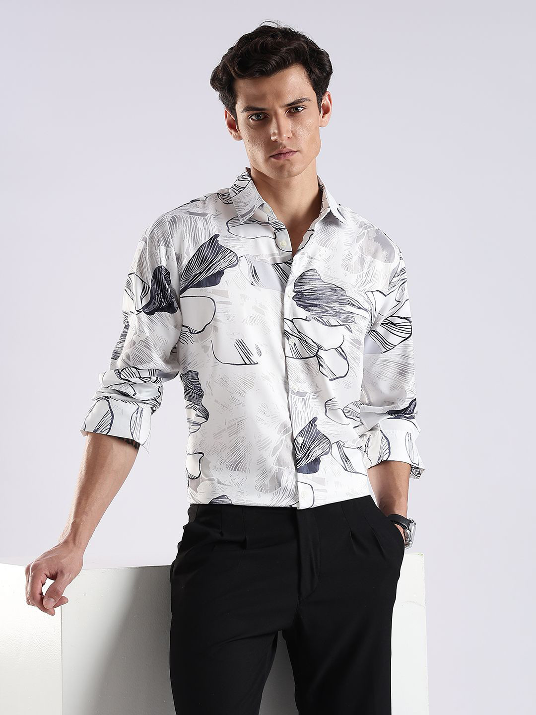 Guns & Sons Floral Printed Long Sleeves Satin Shirt