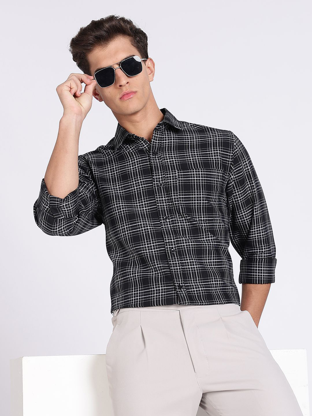 Guns & Sons Slim Fit Checked Long Sleeves Cotton Shirt