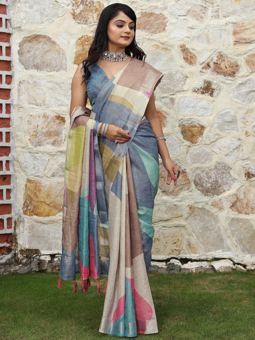 Anouk Multi Tissue Printed Sarees