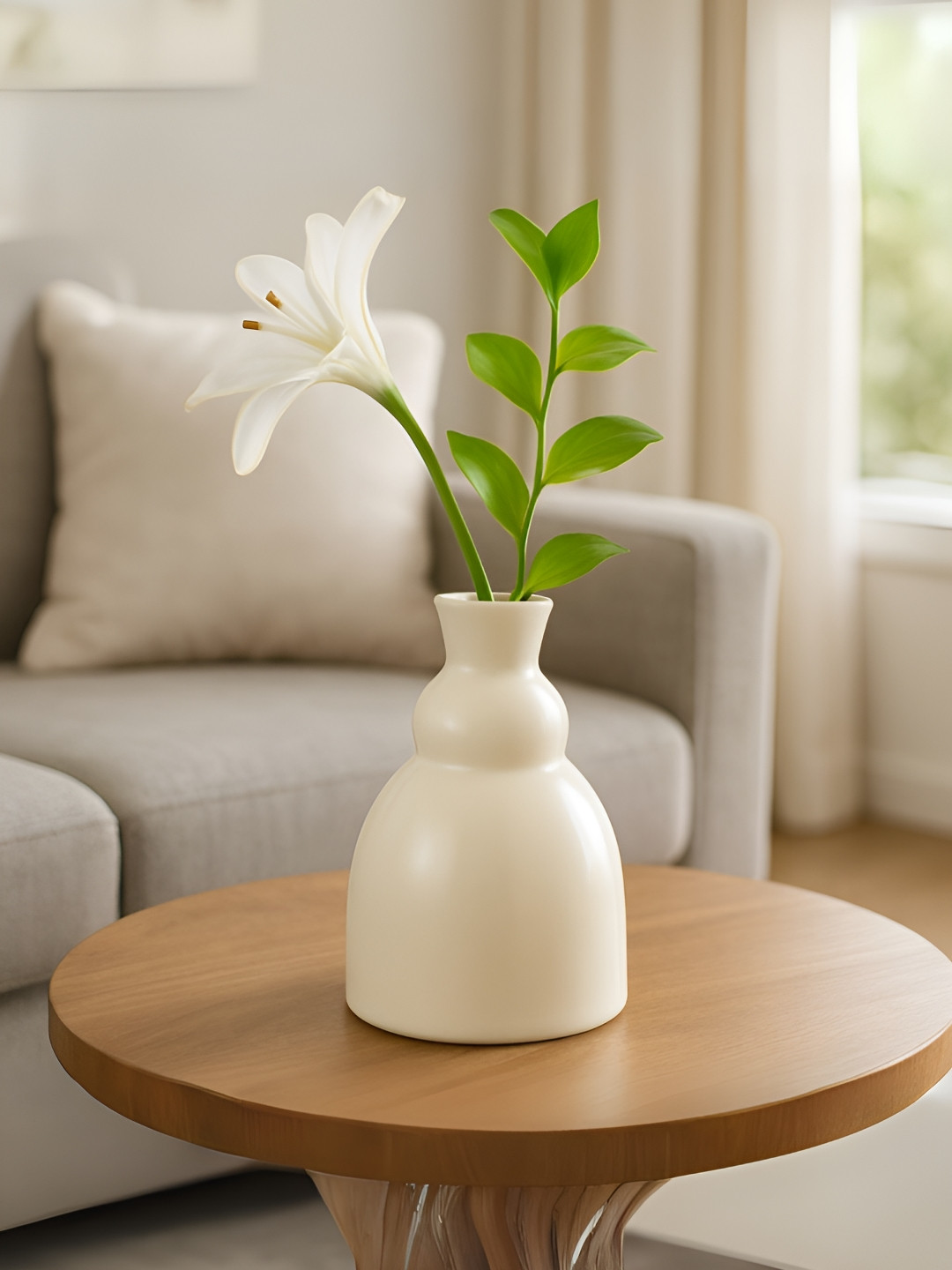 ecofynd Unisex Cream-Coloured Decorative Ceramic Flower Vase