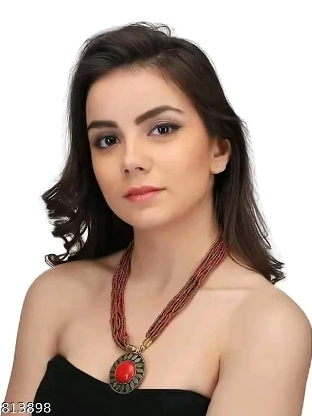 Grace Collections Set Of 5 Artificial Beaded Brass Gold-Plated Necklace