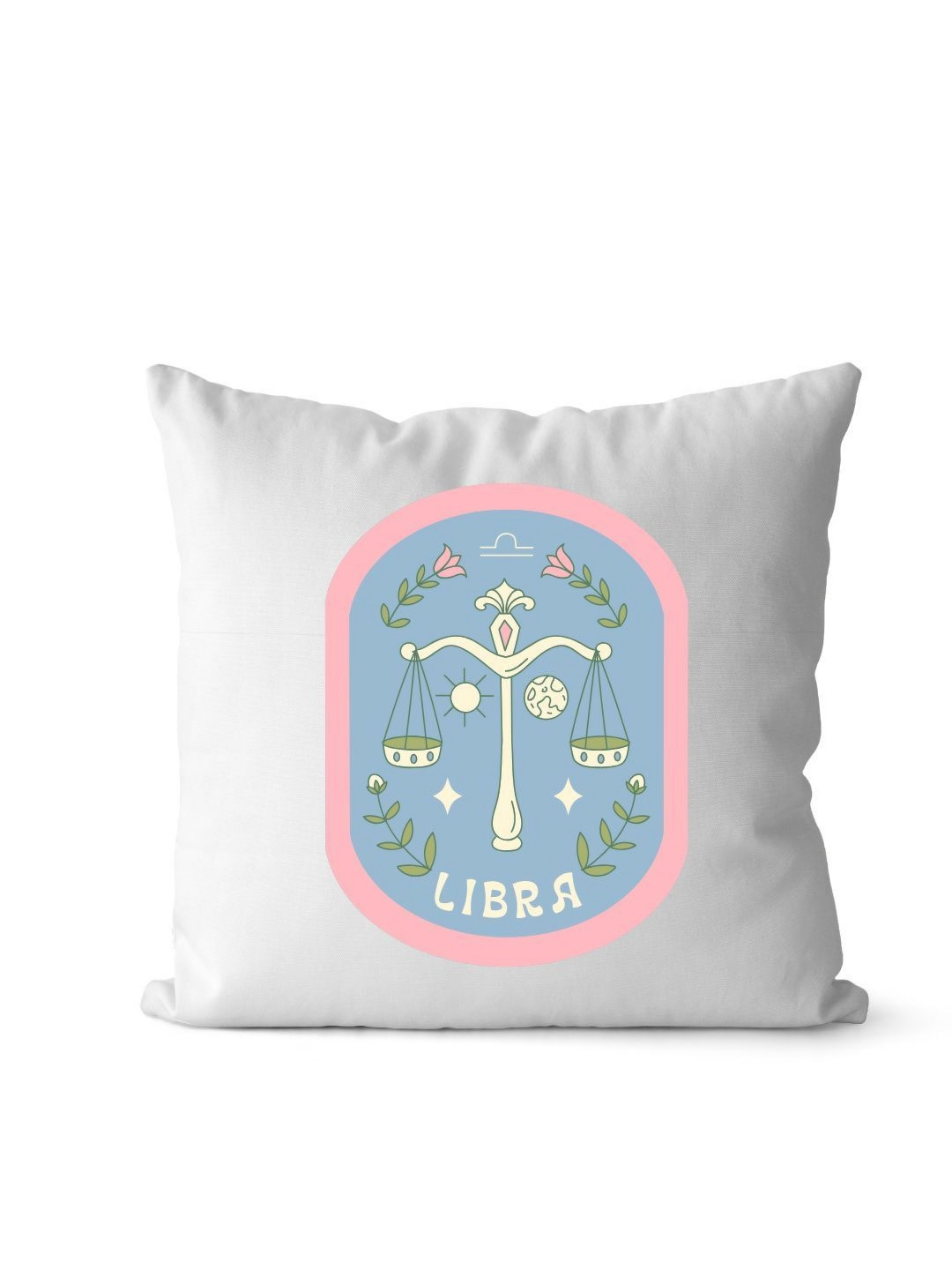 Loops n knots White & Blue Libra Pastel Zodiac Printed Square Shaped Cushion With Filler
