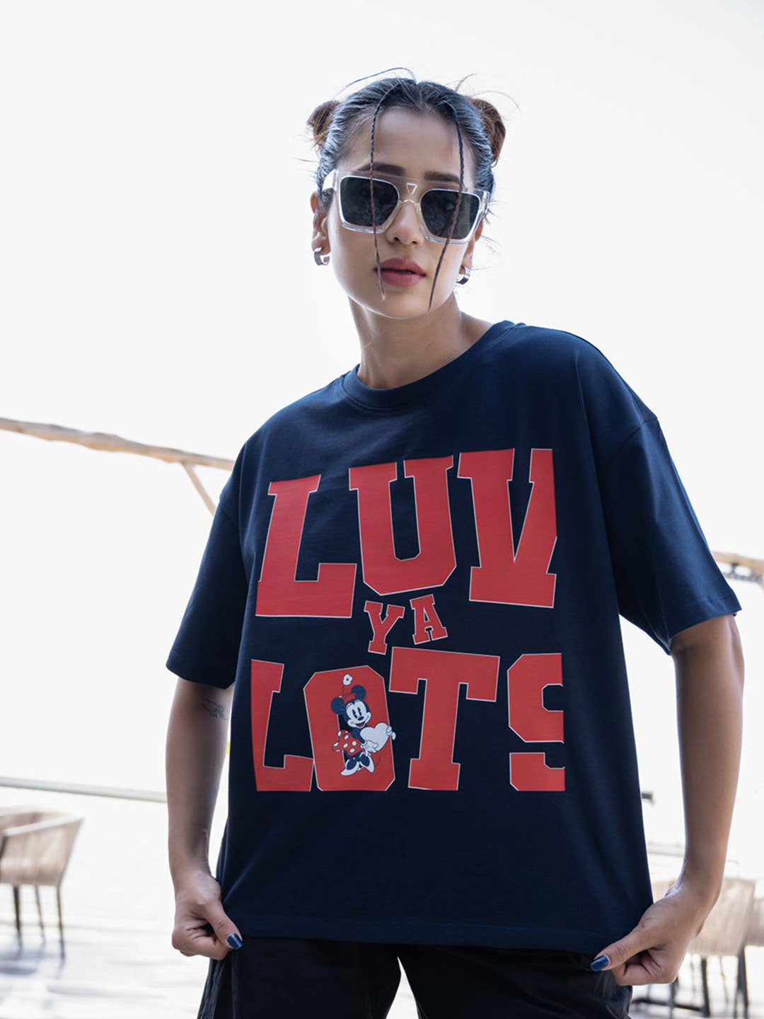 BonOrganik Mini Typography Printed Drop-Shoulder Sleeves Cotton Oversize T-shirt