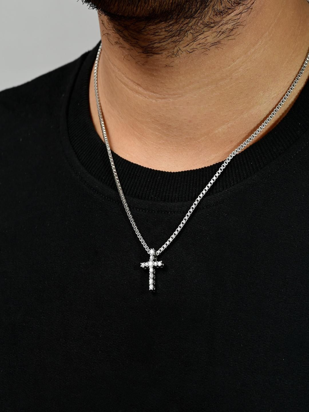 Vinayak Jewellers 925 Sterling Silver The Silver Cross Zirconia Pendant