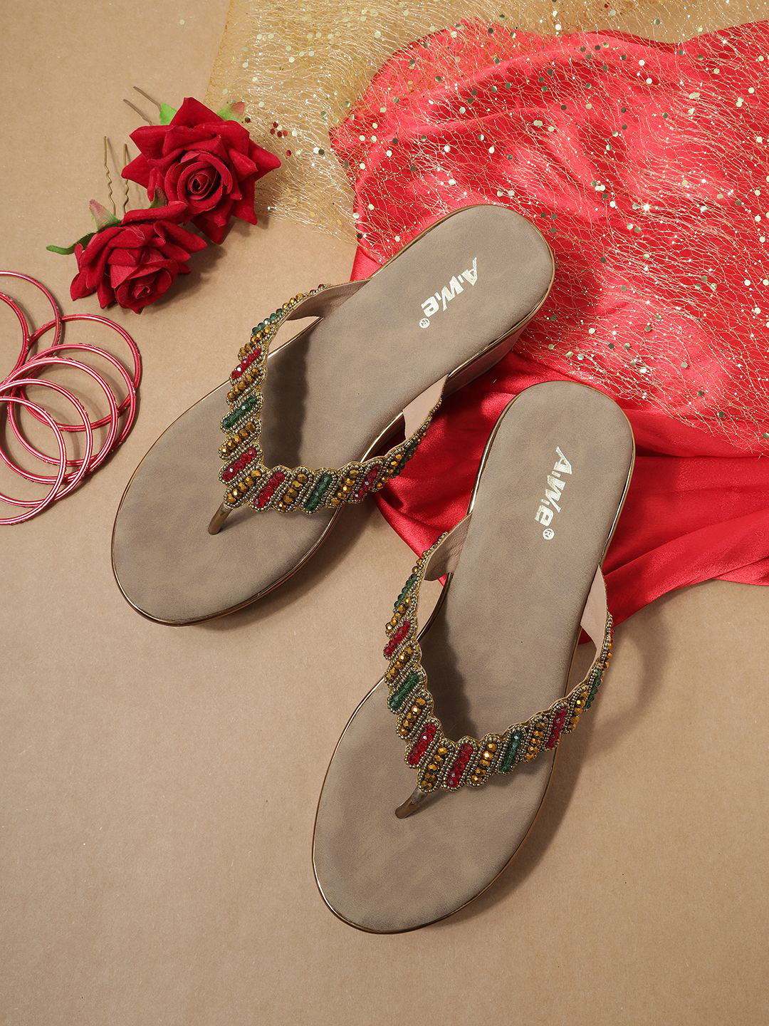 AIWIE Women Embellished Ethnic Chunky Wedge Sandals