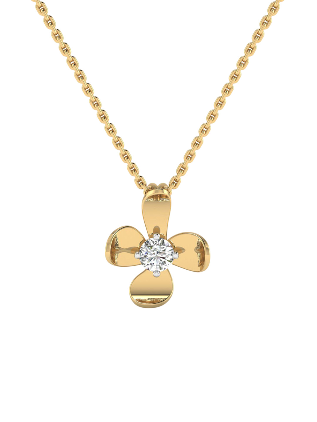 SHINE ETERNAL 18K Yellow Gold Lab Grown Diamond Petal Inspired Diamond Pendant-1.045g