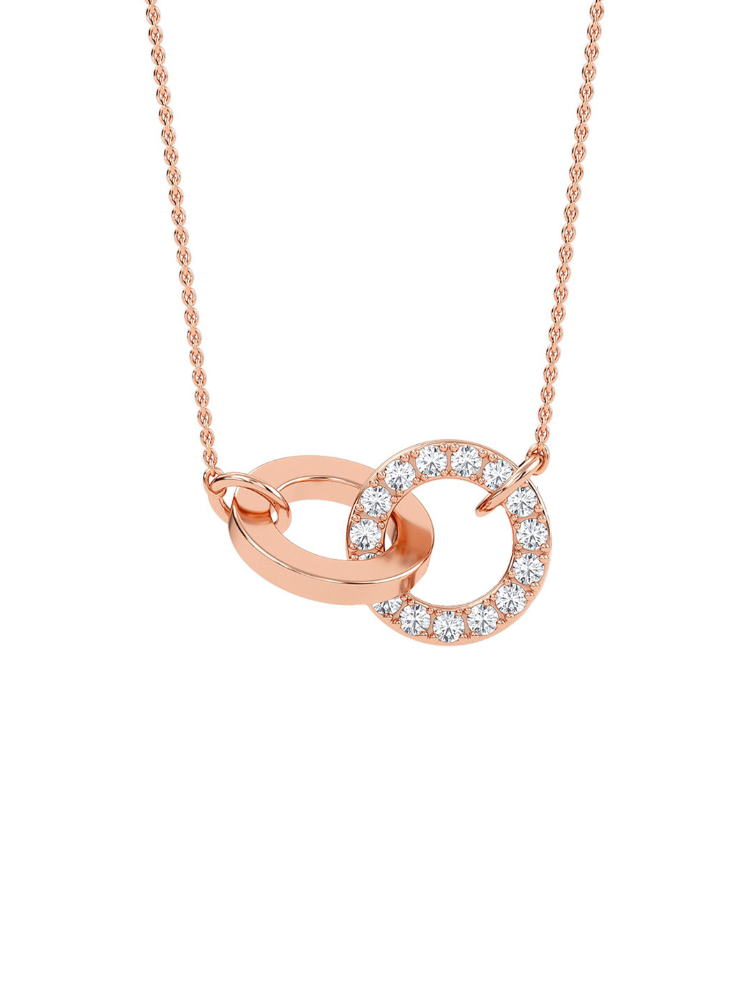 SHINE ETERNAL 18K Rose Gold Lab Grown Diamond Interlinking Circles Pendant-3.36g