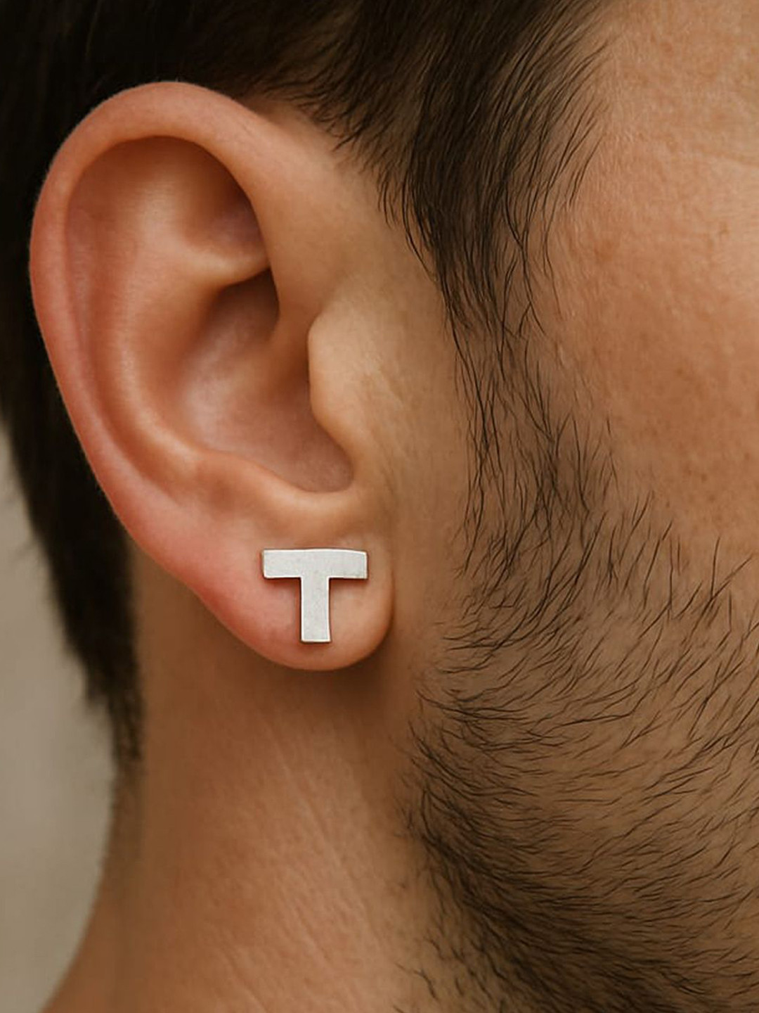 Goldnera Men 925 Sterling Silver Contemporary Letter T Stud