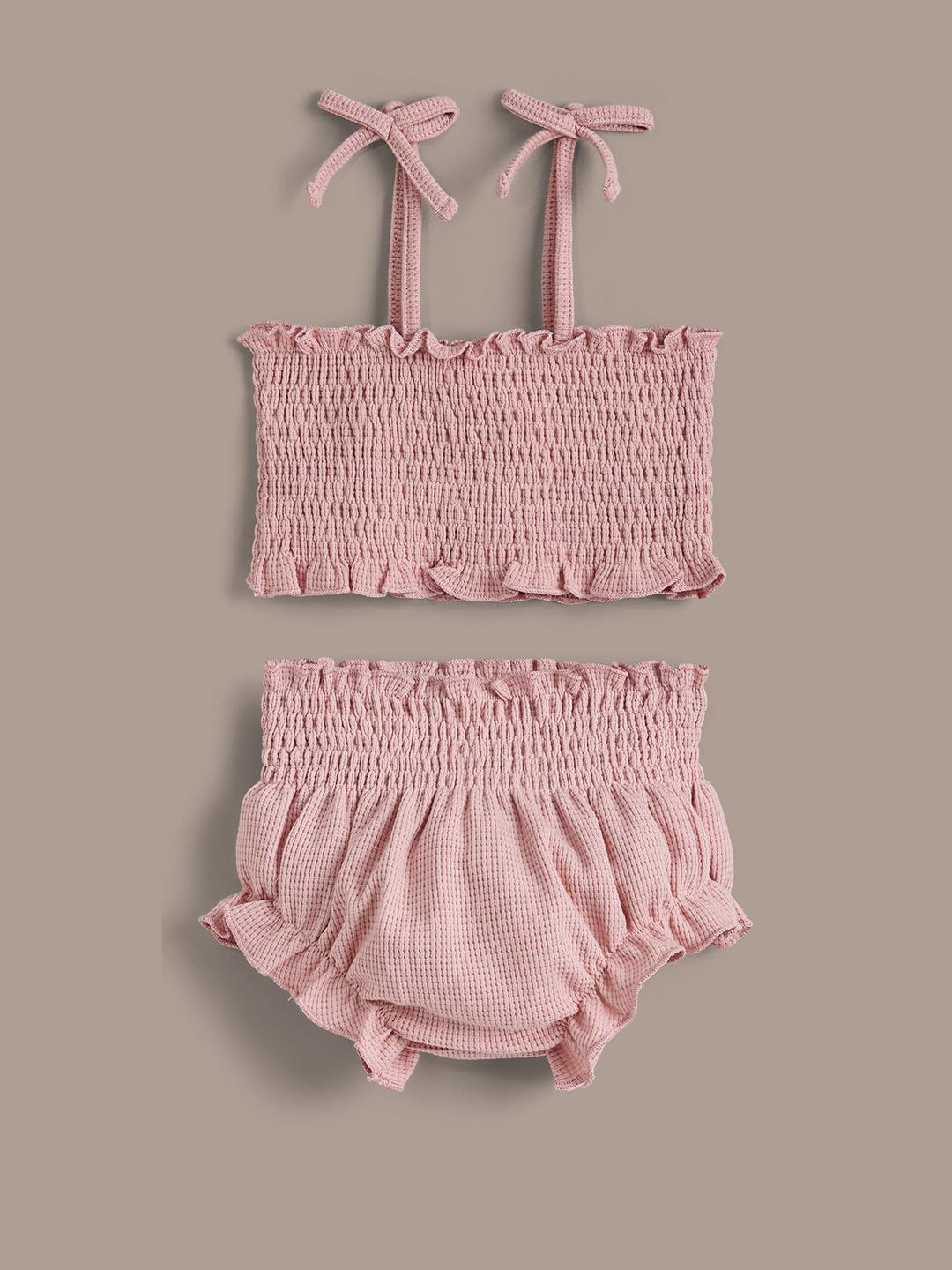 2-Pc Textured Blouse and Shorts