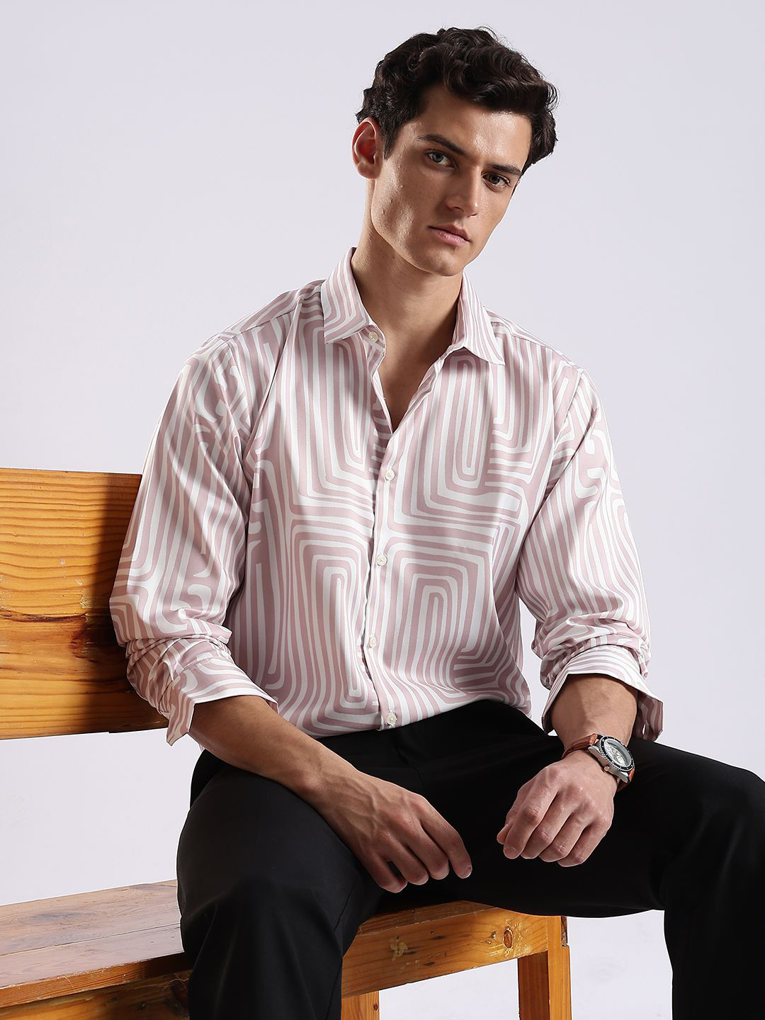 Guns & Sons Abstract Printed Long Sleeves Satin Shirt