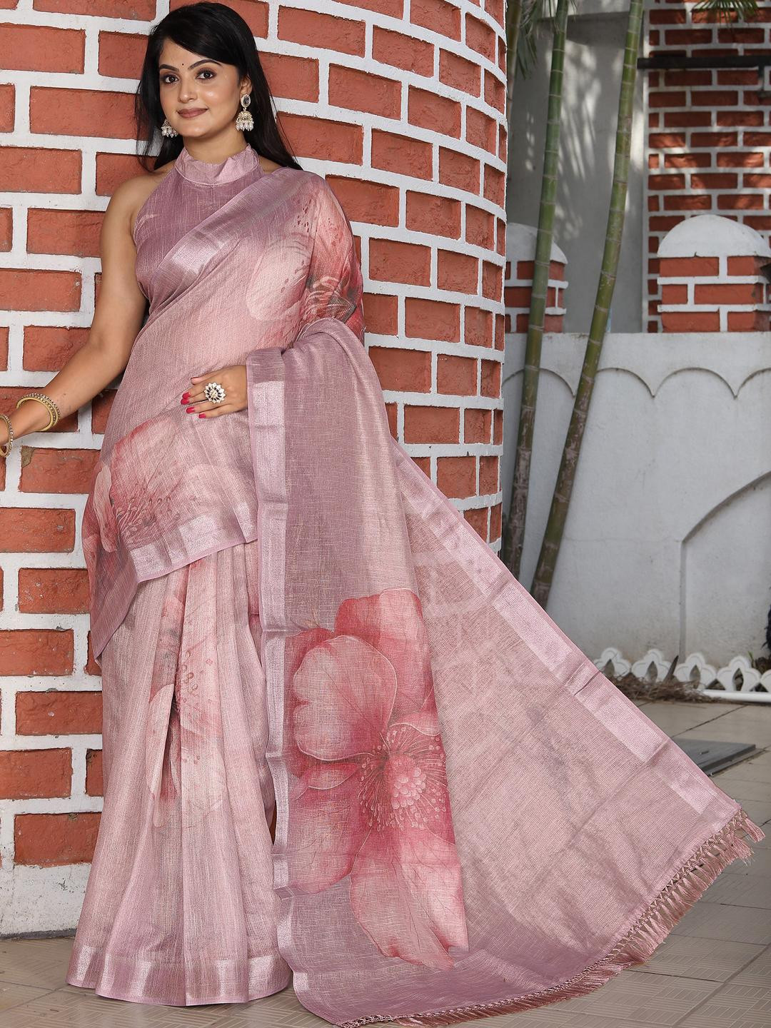 Anouk Lavender Tissue Printed Sarees