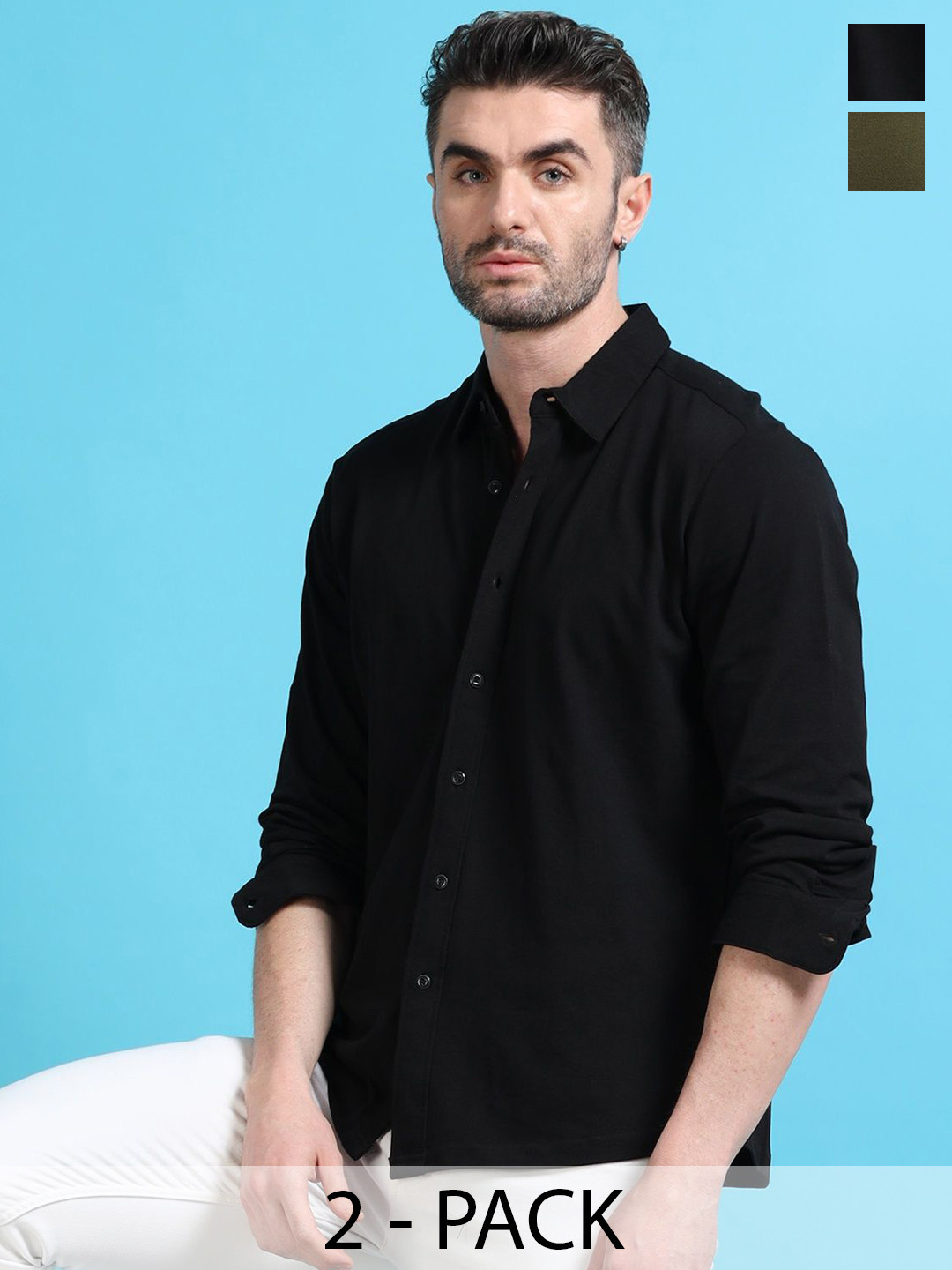 StitchX Men's Pack of 2 Full Sleeve Solid Knitted Shirt