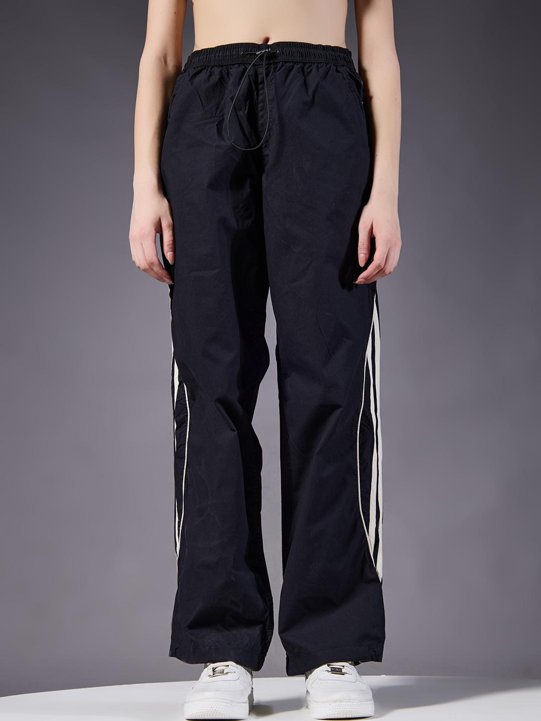 PRONK Women Black & White Stripe Parachute Pants