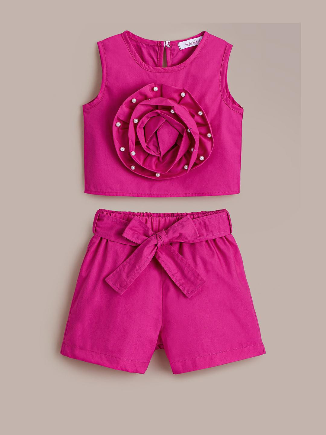 Hopscotch Girls 2-Pc Pure Cotton Blouse and Shorts with Belt