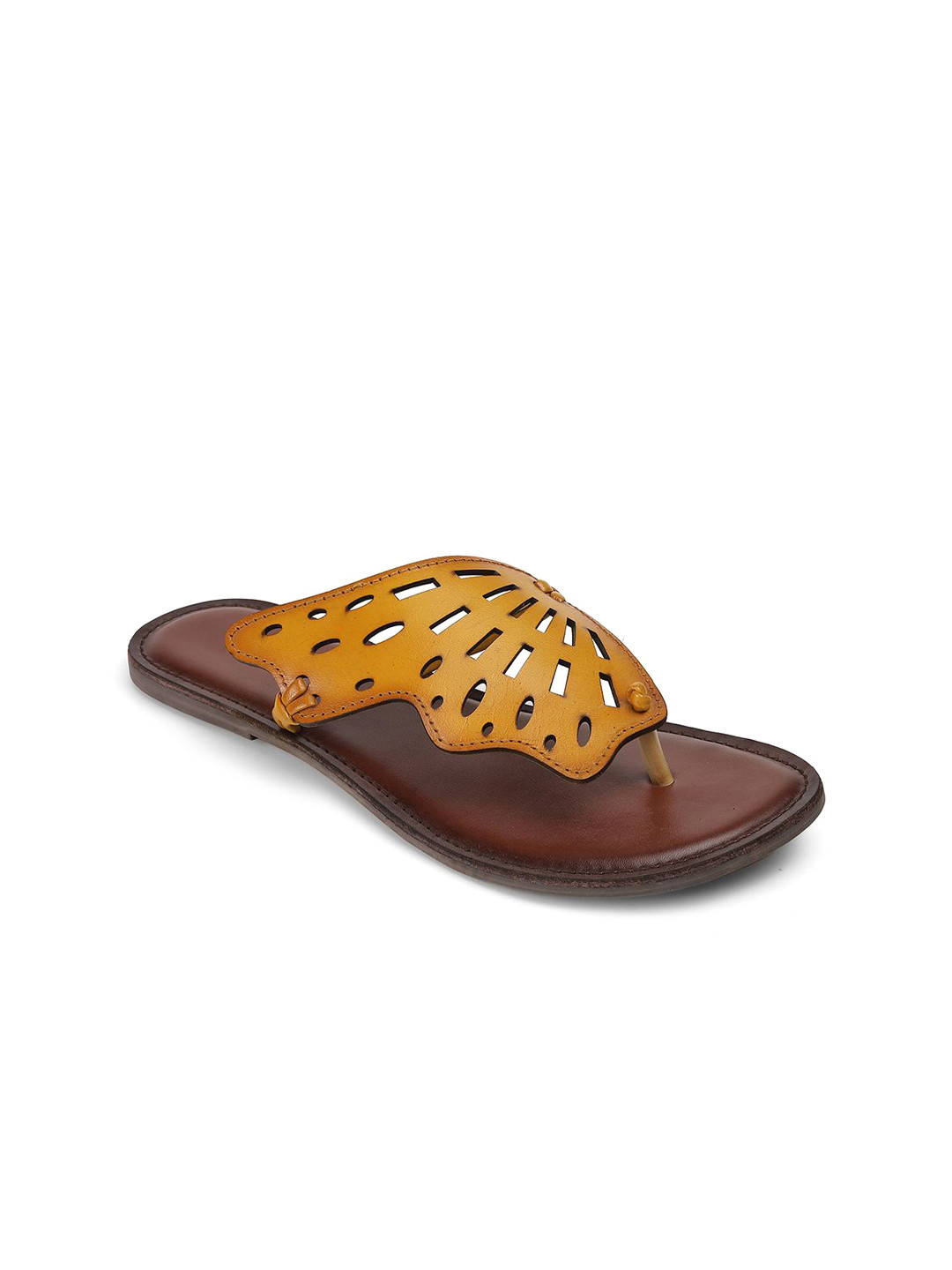 PEPPER Women Leather Open Toe Flats with Laser Cuts