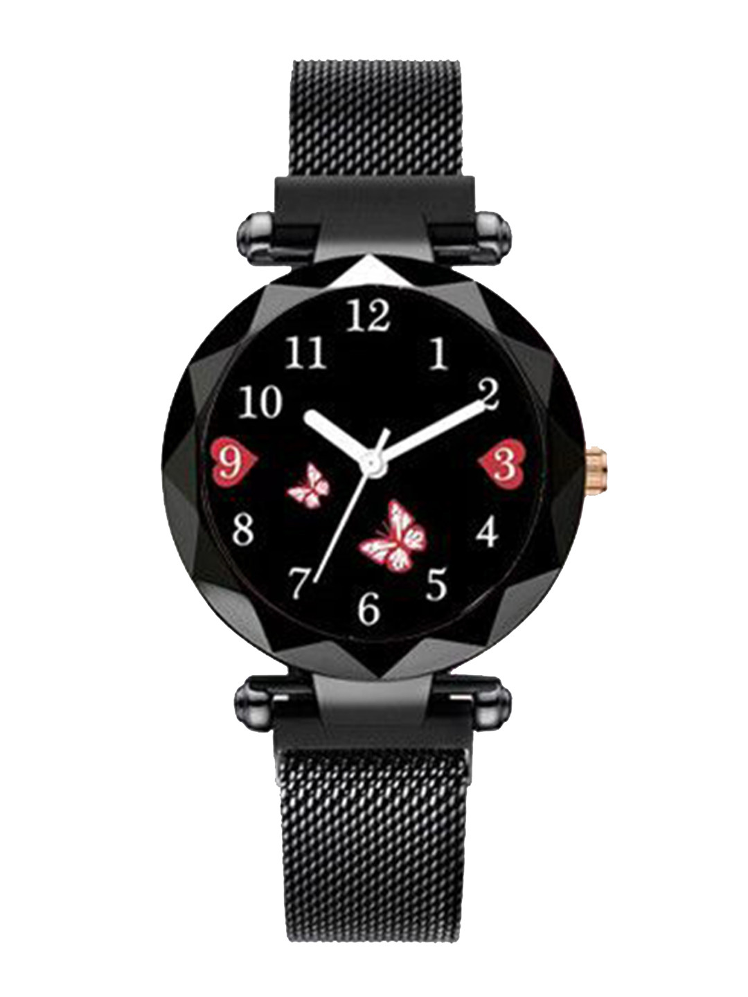 JUST LIKE Unisex Analogue Watch black Butterfly magnet strap