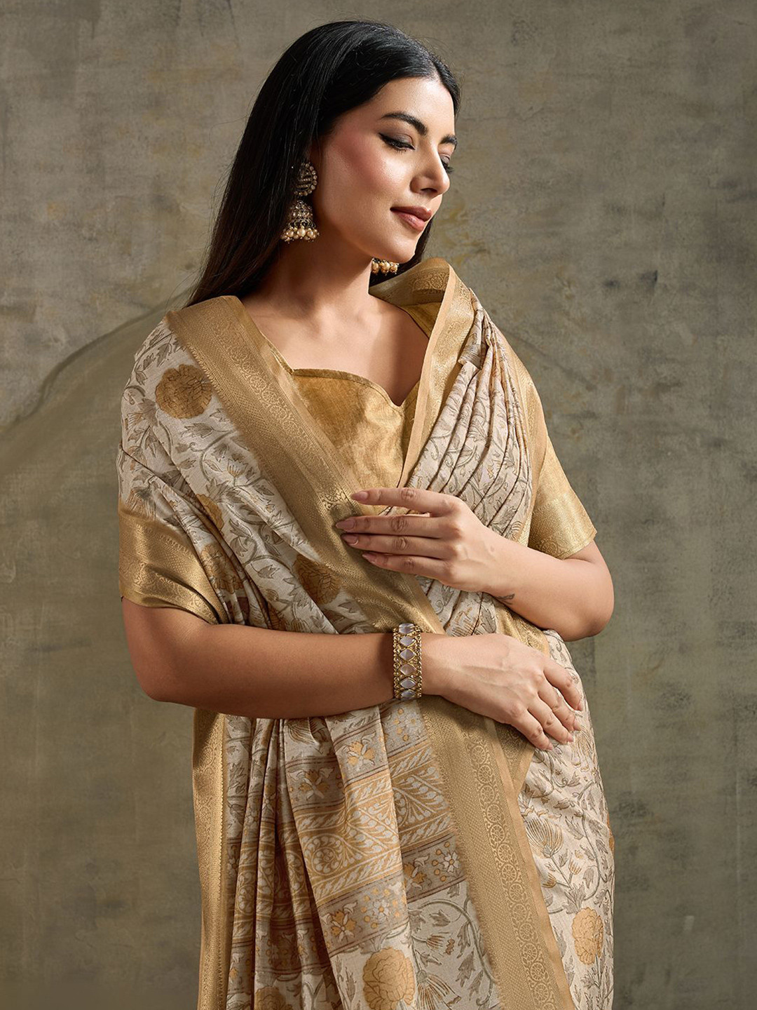 PBS PRINTS Ethnic Motifs Printed Woven Design Border Zari Tussar Saree