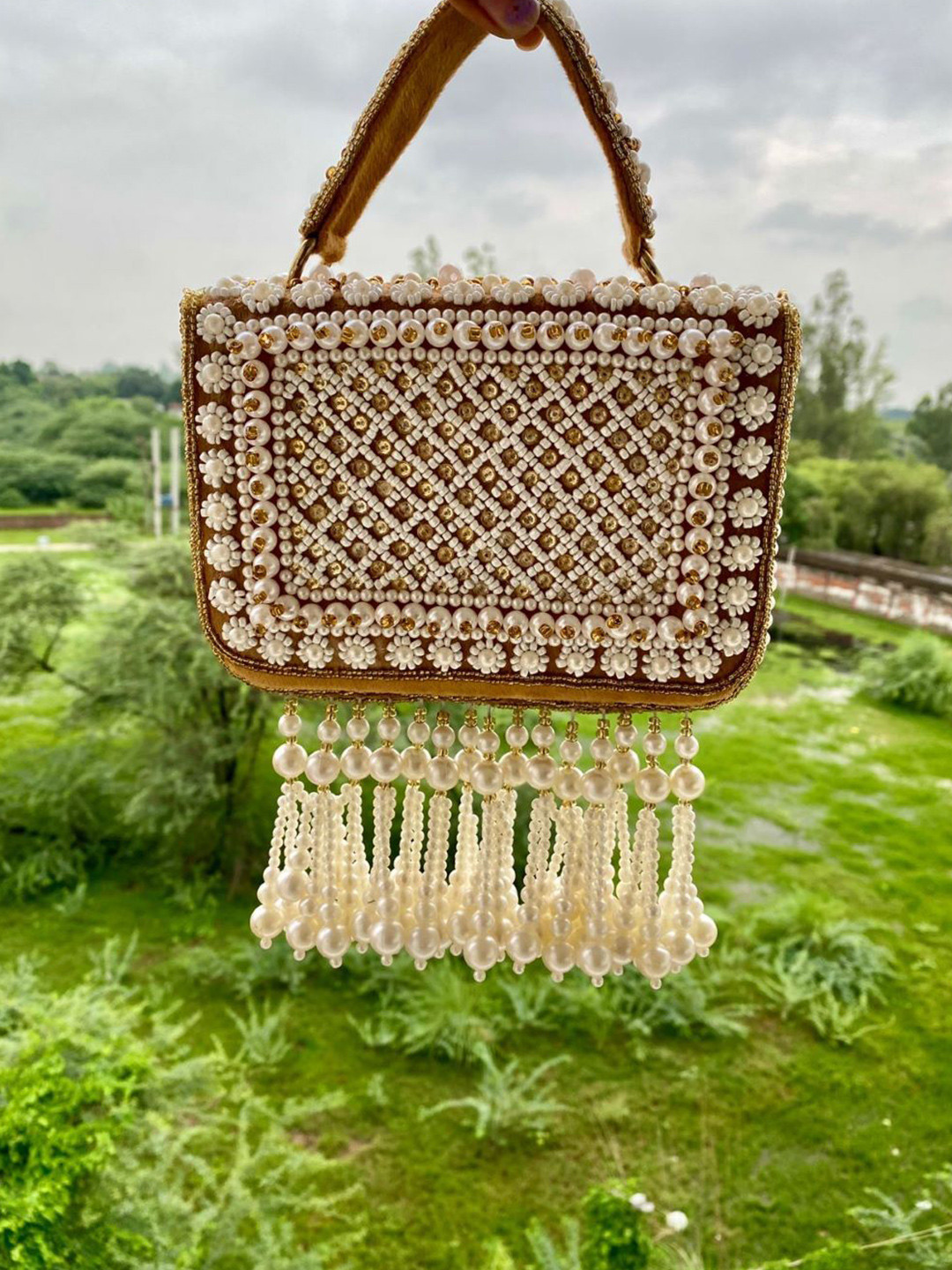 SALUJA PUNJABI JUTTI Embellished Foldover Bag With Wrist Loop