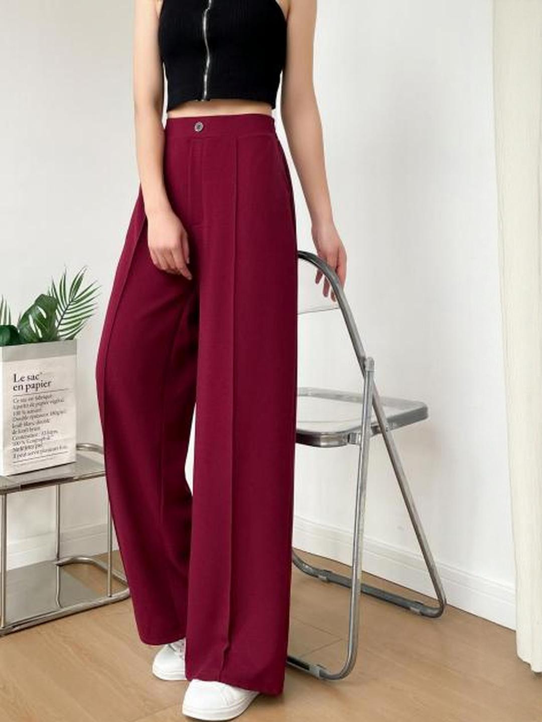 Stem Rope Women Maroon High-Rise Single Pleat Trousers