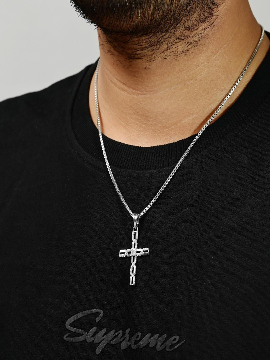 Vinayak Jewellers 925 Sterling Silver The Glimmering Faith Cross Silver Pendant