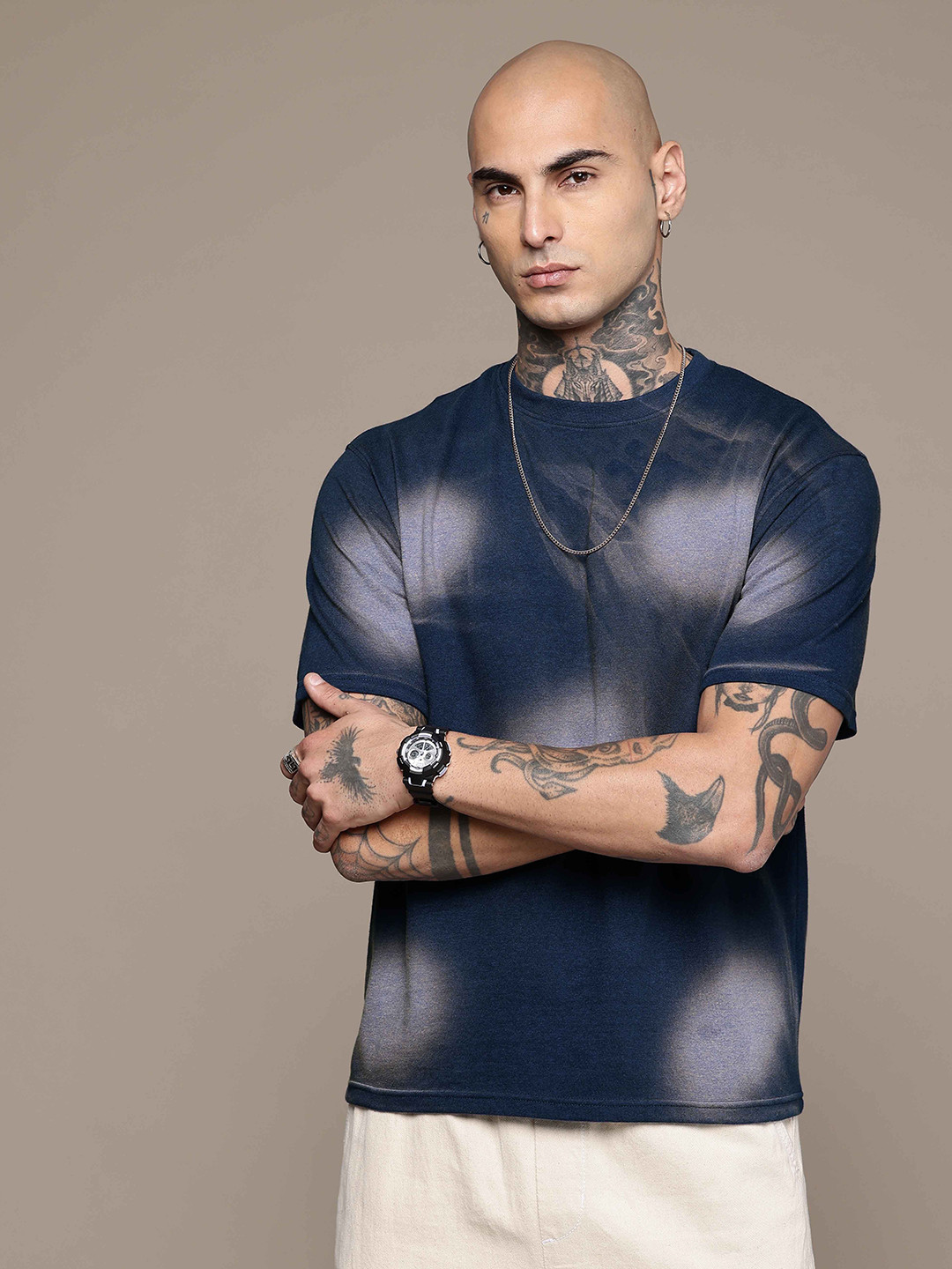 R.Code by The Roadster Life Co. Tie And Dye Dyed Round Neck Relaxed Fit T-shirt