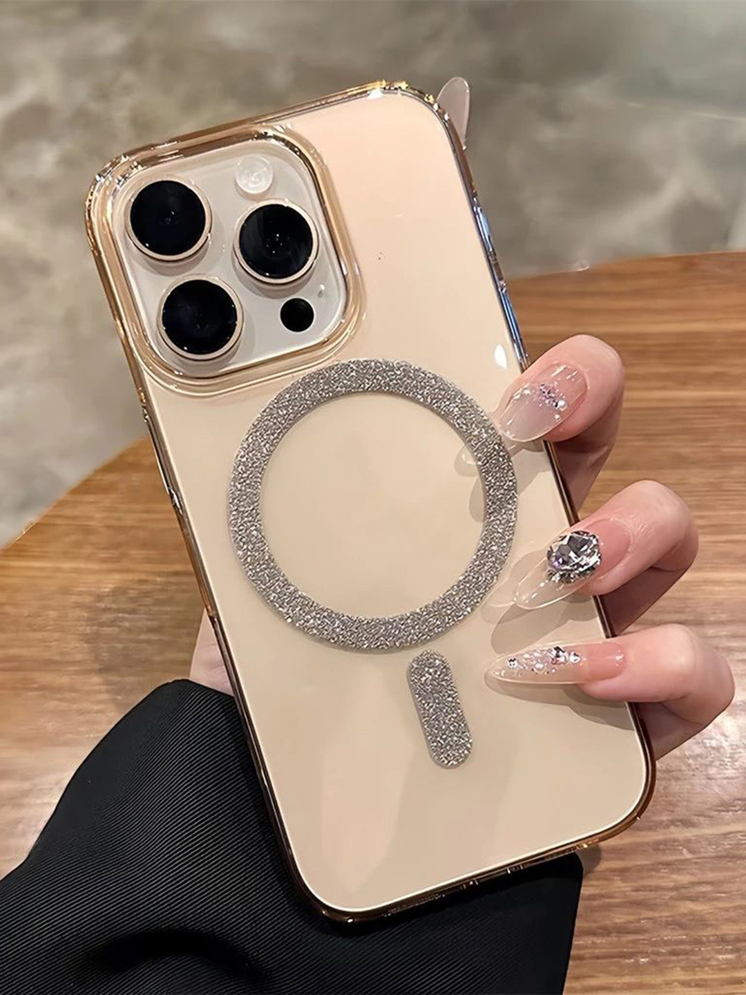 CASE CREATION Shinny Glitter Magnetic Ring Magsafe Printed iPhone 13 Bumper Case