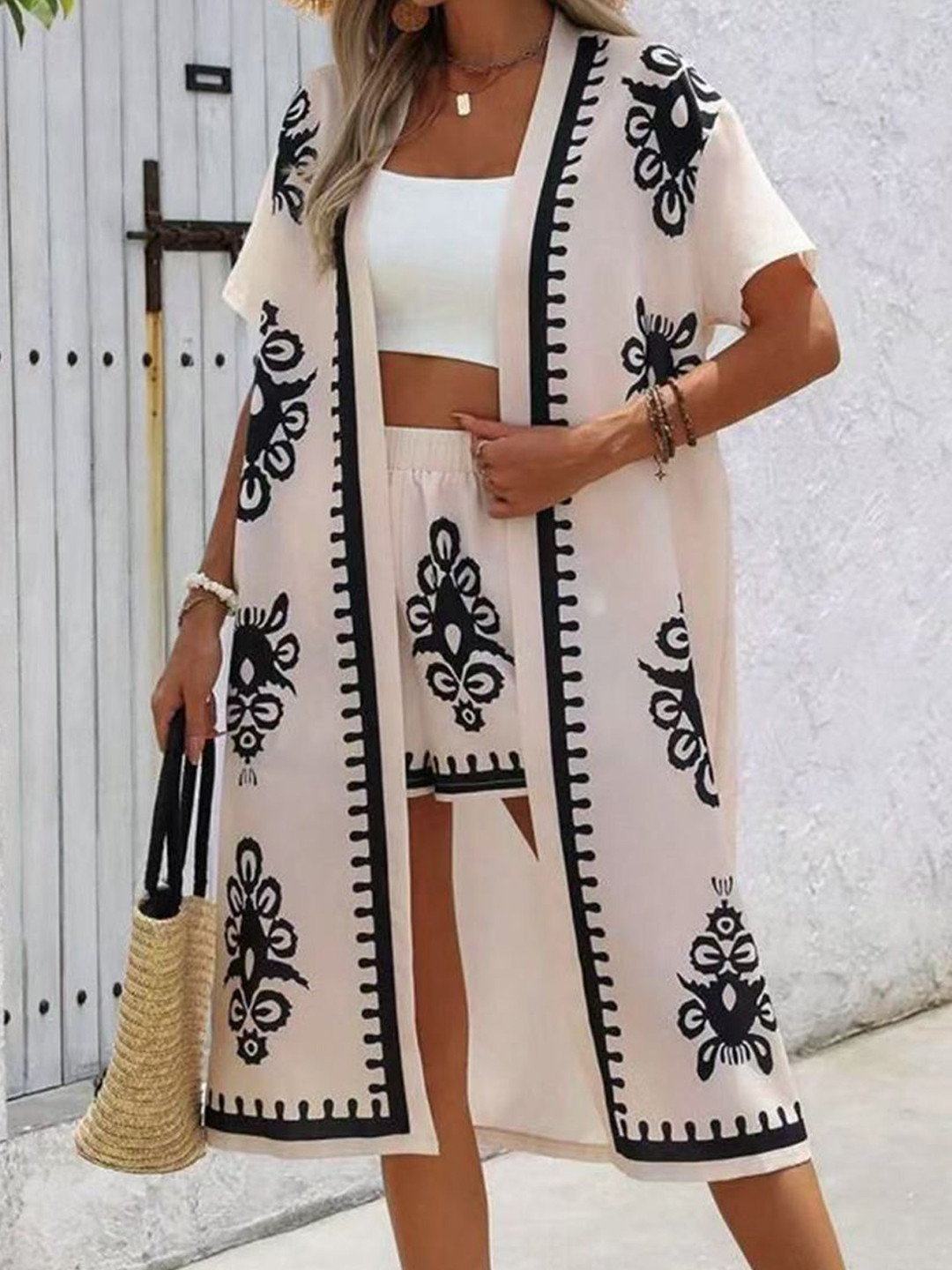 JC Mode Women Printed Open Front Co-Ords