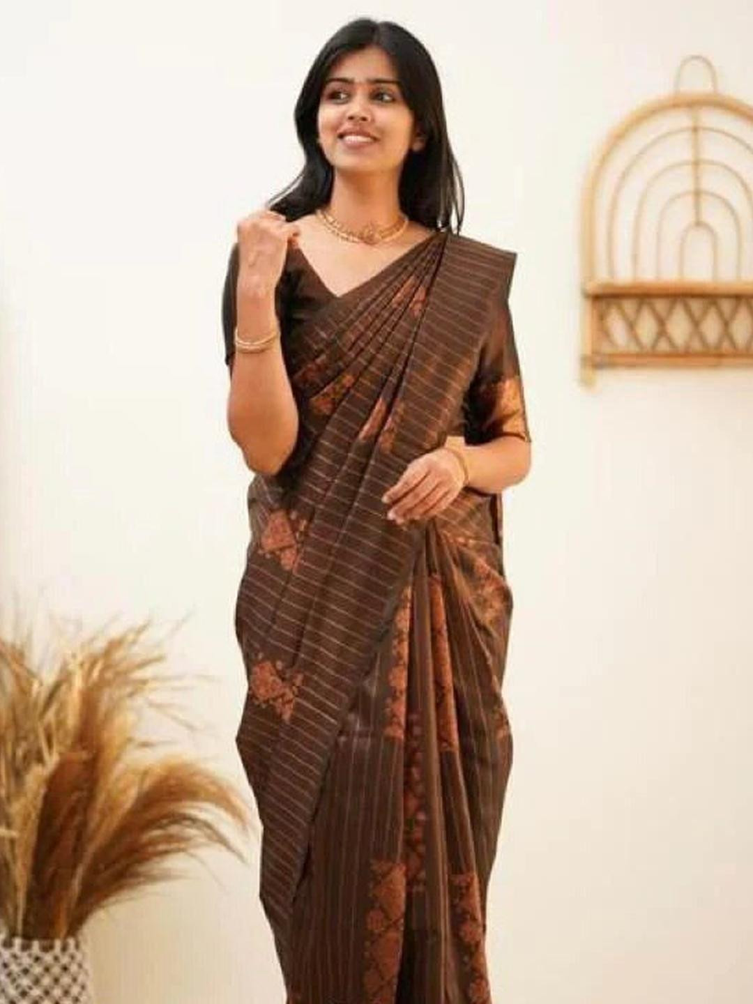 KSALIYA Brown Silk Blend  Sarees