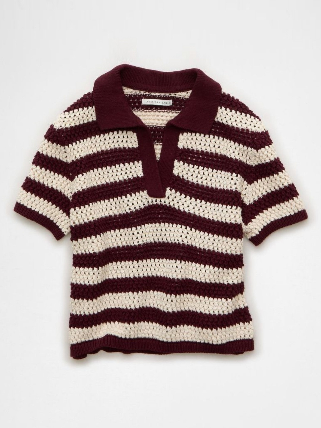 AMERICAN EAGLE OUTFITTERS Striped Self Design Polo Collar Pure Cotton Slim Fit T-shirt