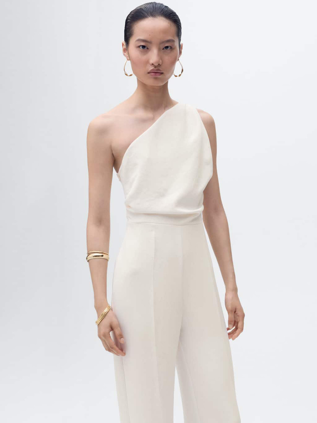 MANGO One Shoulder Draped Jumpsuit