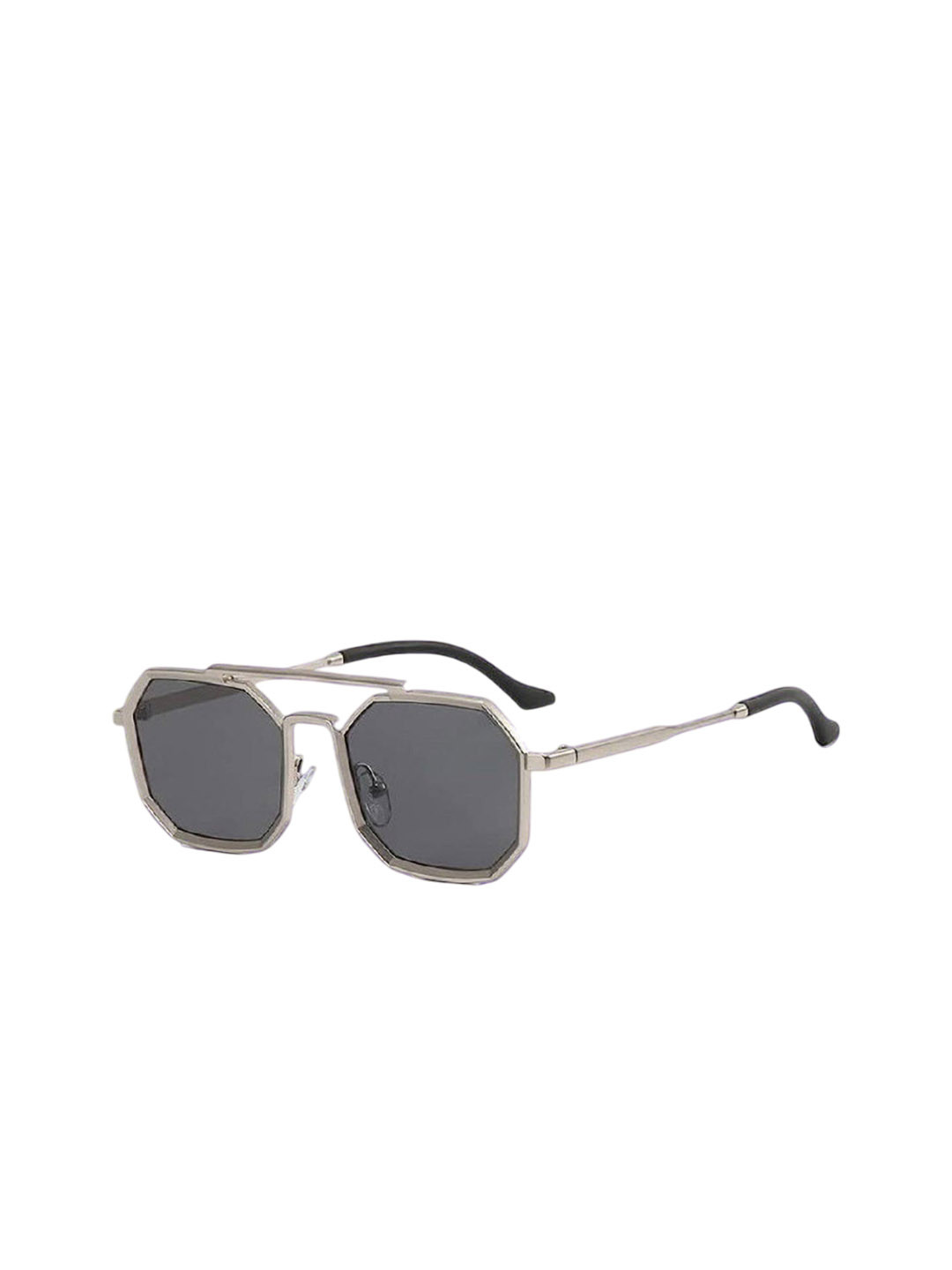 SPADEACES Unisex Aviator Sunglasses with UV Protected Lens SILVER BLACK HEXAGUN -83