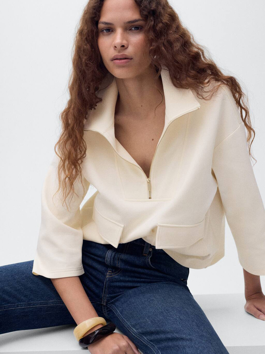 MANGO Half-Zipper Tailored Jacket