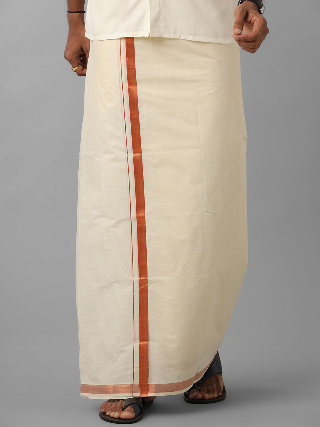 Ramraj Men Kora Copper Jari Kora Cotton Double Layer Dhoti