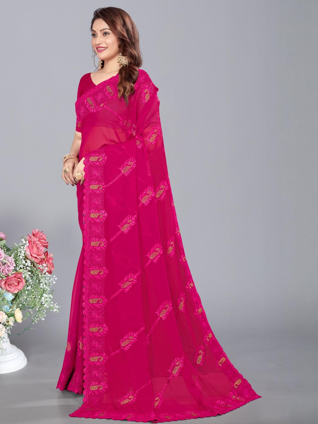 KSALIYA Pink Organza  Sarees