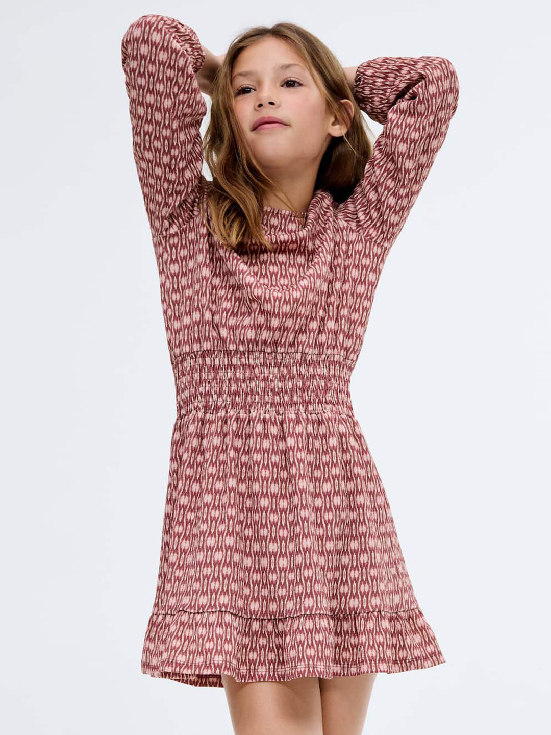 Mango Kids Geometric Print Cold-Shoulder Fit & Flare Dress