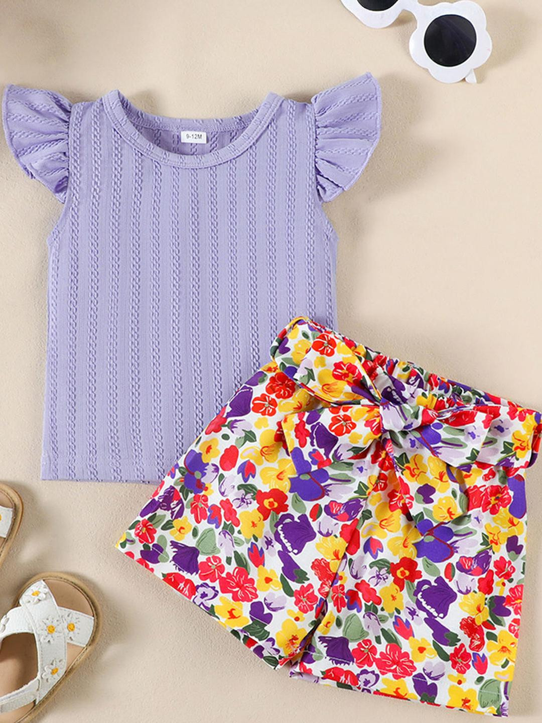 2-Pc Textured Blouse & Shorts with Waistband